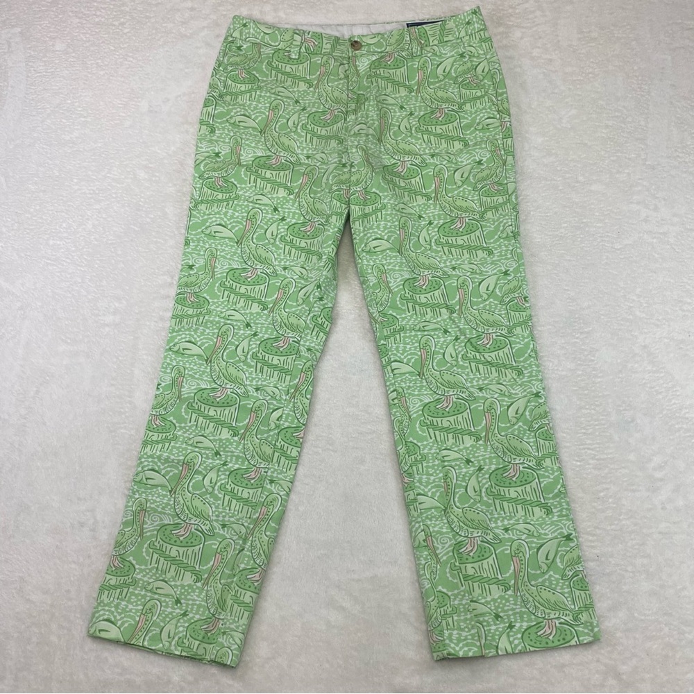 Men's Vineyard Vines Slim Fit Breaker Pants Green Pelican Fish Size 32 x 29